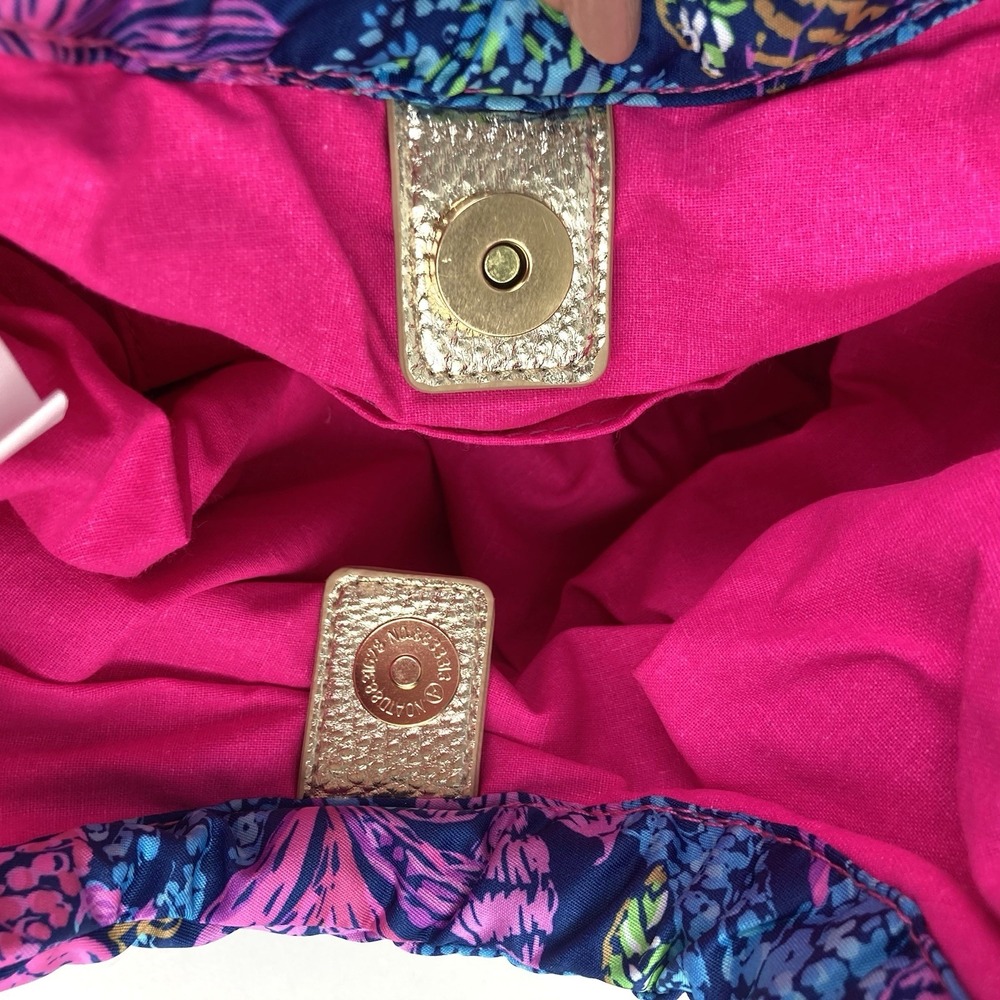 Lilly Pulitzer NWOT Bamboo Handle Resortwear Purse Bag Aegean Navy Calypso Coast - Picture 3 of 7